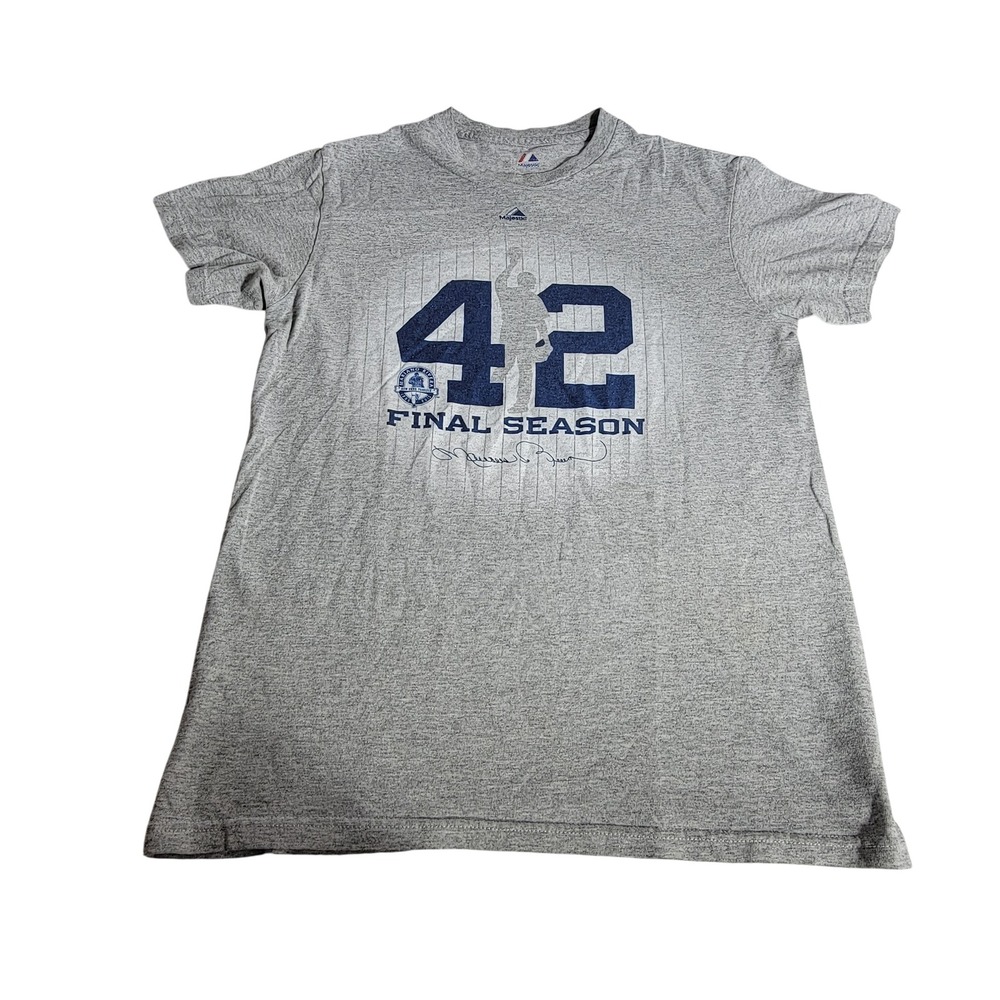 Majestic New York Yankees Mariano Rivera 42 Final Season Gray Graphic T-Shirt L